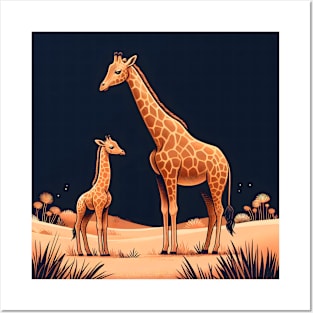 Giraffe mother and child T-Shirt Hoodie Tote Sticker Mug etc. Posters and Art